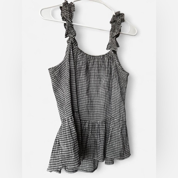 Madewell Women's Size 4 Ruffle Strap Cotton Cami Gingham Top Black/White - Picture 5 of 7